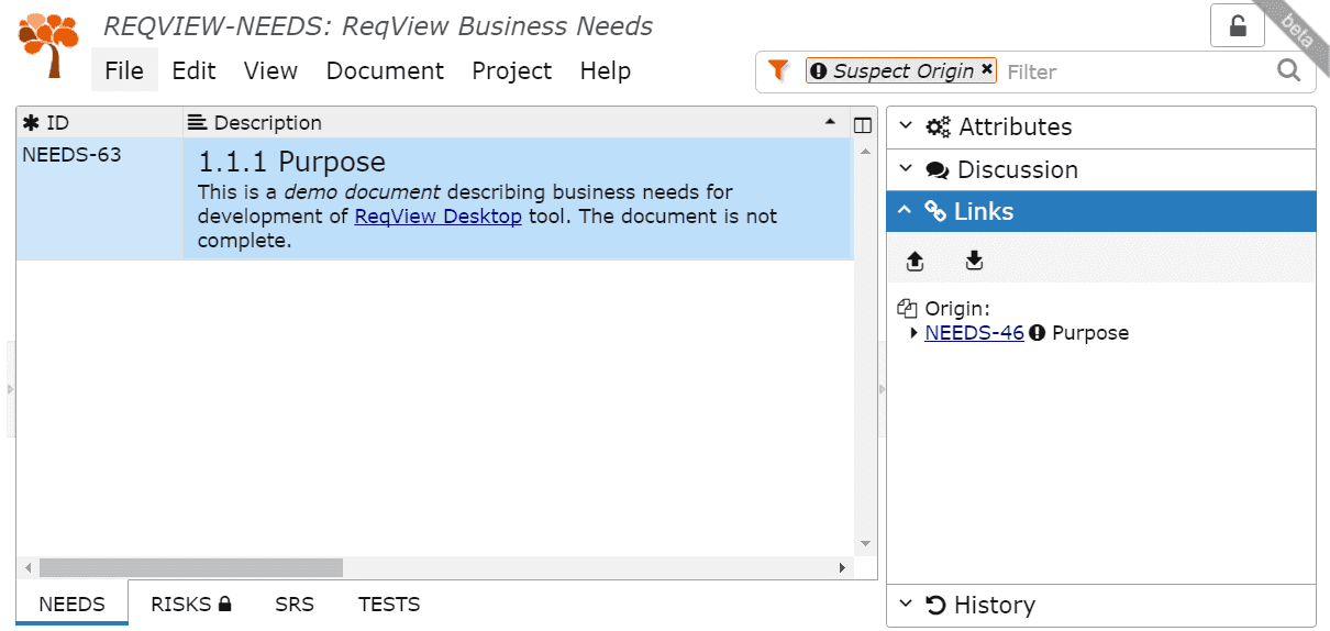 Filter requirements with suspect links Filter requirements with suspect links