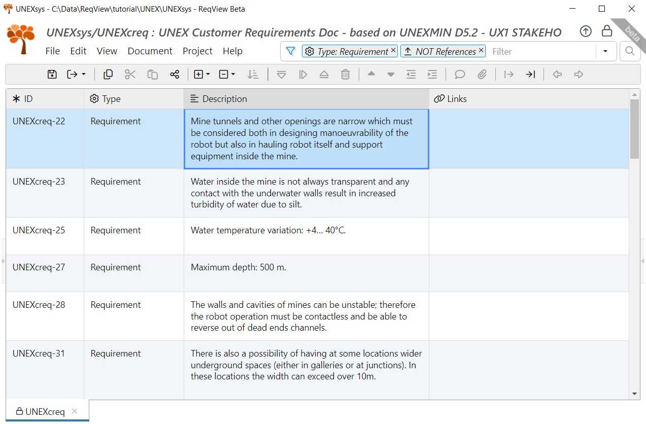 Filter stakeholder requirements without any reason in ReqView Filter stakeholder requirements without any reason in ReqView