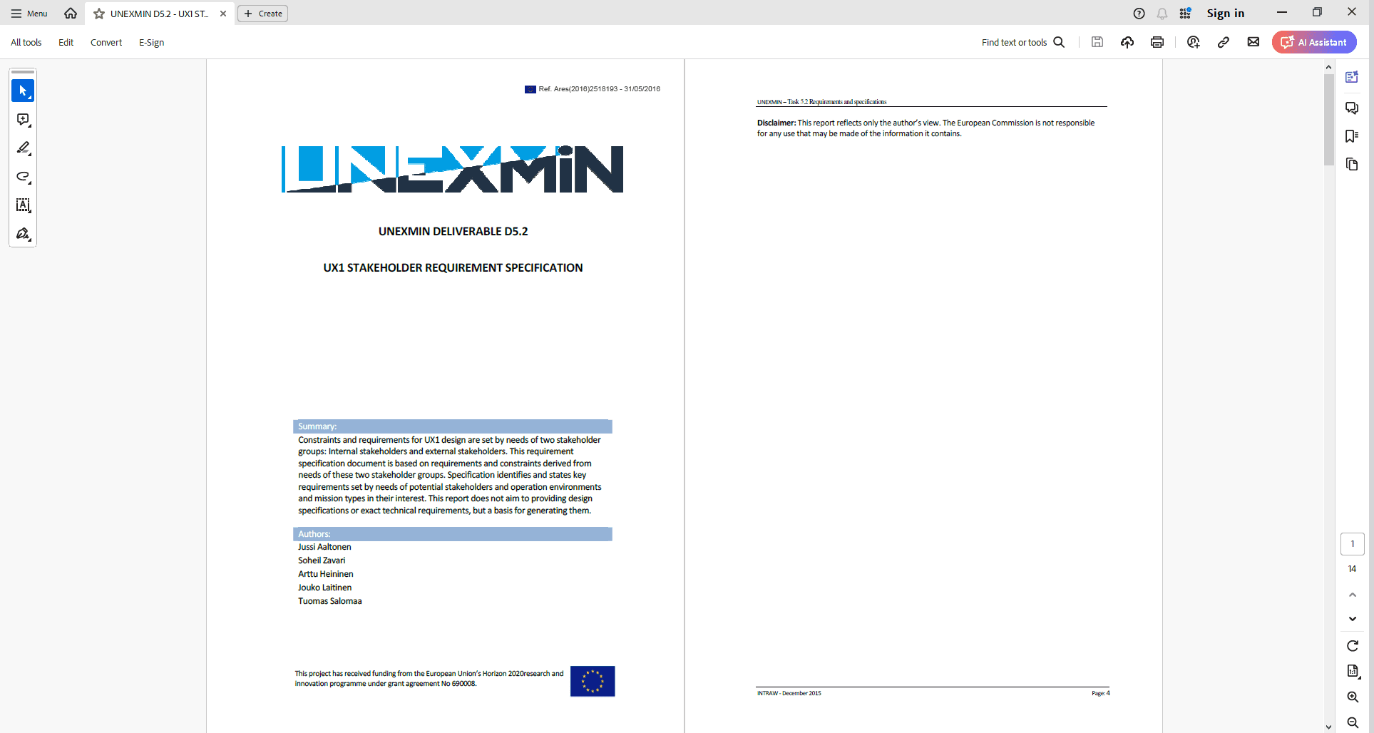 UNEX Stakeholder Requirements Specification in PDF format to be imported to ReqView UNEX Stakeholder Requirements Specification in PDF format to be imported to ReqView