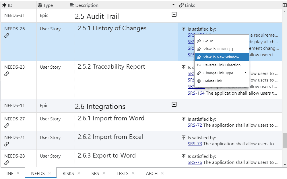 View in New Window dialog in ReqView View in New Window dialog in ReqView