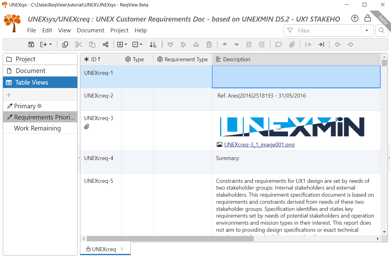 Requirements Prioritization table view in ReqView Requirements Prioritization table view in ReqView