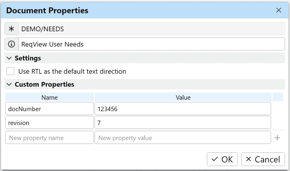 Customize document properties in ReqView Customize document properties in ReqView