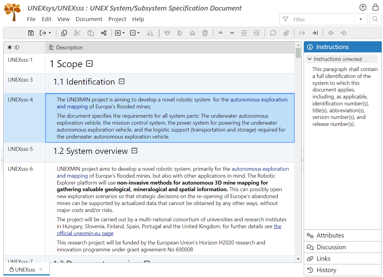 Describe the scope of the UNEX system in ReqView Describe the scope of the UNEX system in ReqView