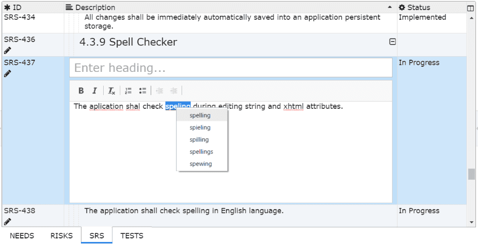 English spell checker in ReqView English spell checker in ReqView