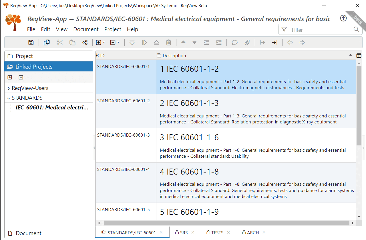List of linked projects in ReqView List of linked projects in ReqView