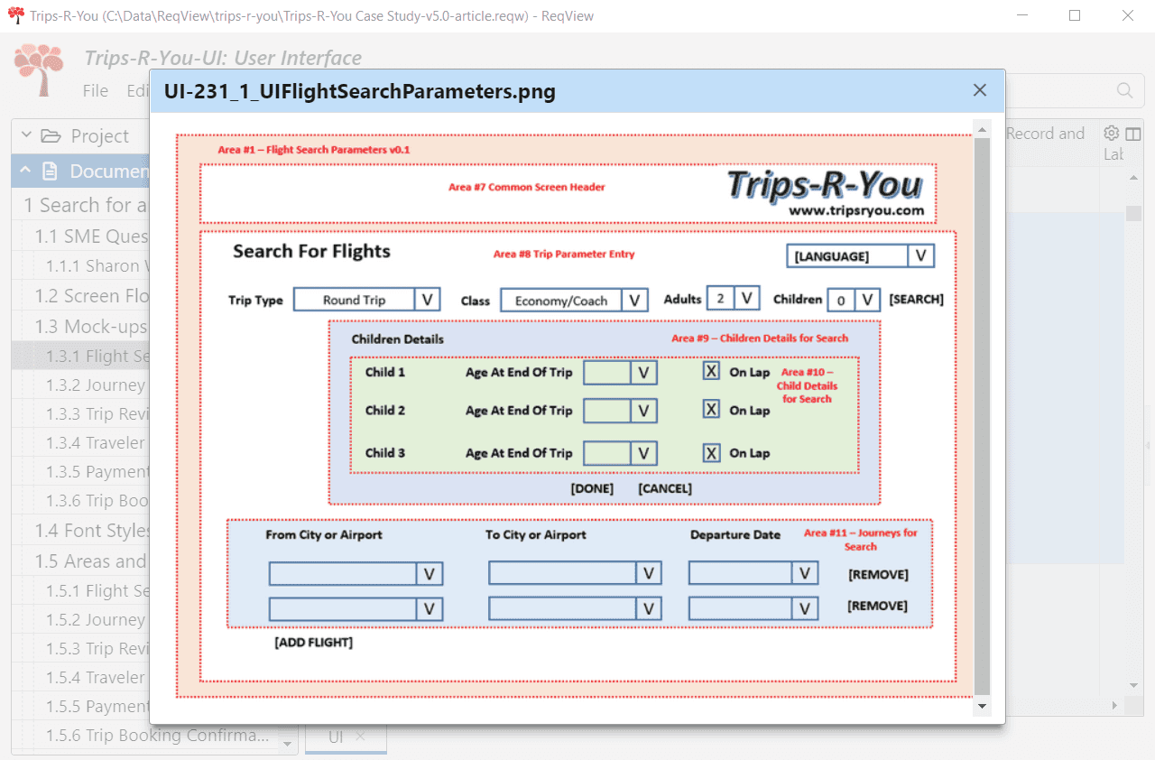 Visual mockup of an example UI screen imported from Excel to ReqView Visual mockup of an example UI screen imported from Excel to ReqView