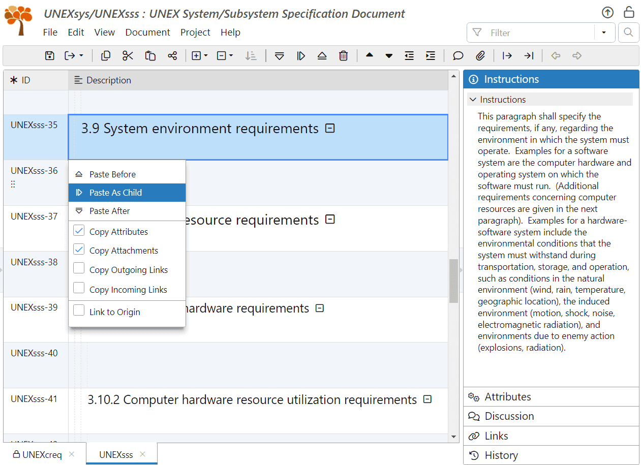 Paste a stakeholder requirement in the System Specification in ReqView