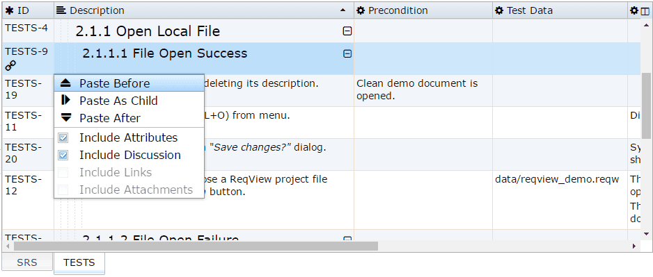 Copy Requirements between Documents Copy Requirements between Documents