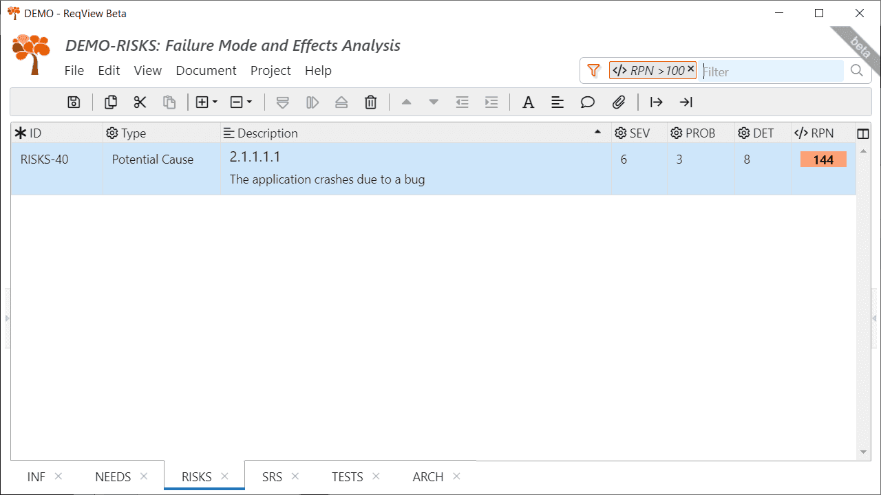 Filter FMEA document by RPN template column Filter FMEA document by RPN template column