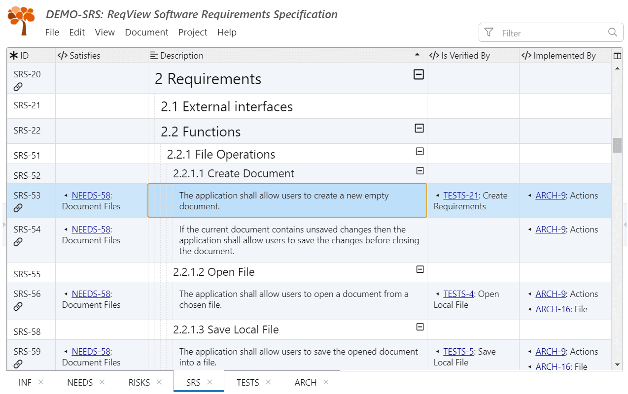 Dynamic traceability matrix for Software Requirements Specification (SRS) in ReqView Dynamic traceability matrix for Software Requirements Specification (SRS) in ReqView