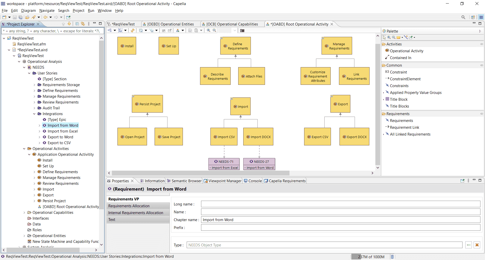 Export stakeholder requirements from ReqView to Capella MBSE tool and link them by operational activities