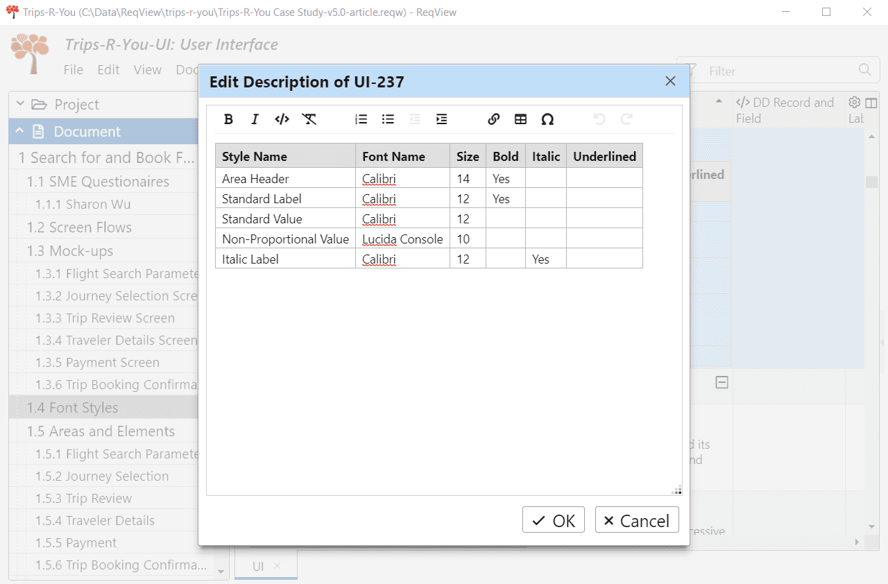 Table with used font styles imported from Excel to ReqView Table with used font styles imported from Excel to ReqView