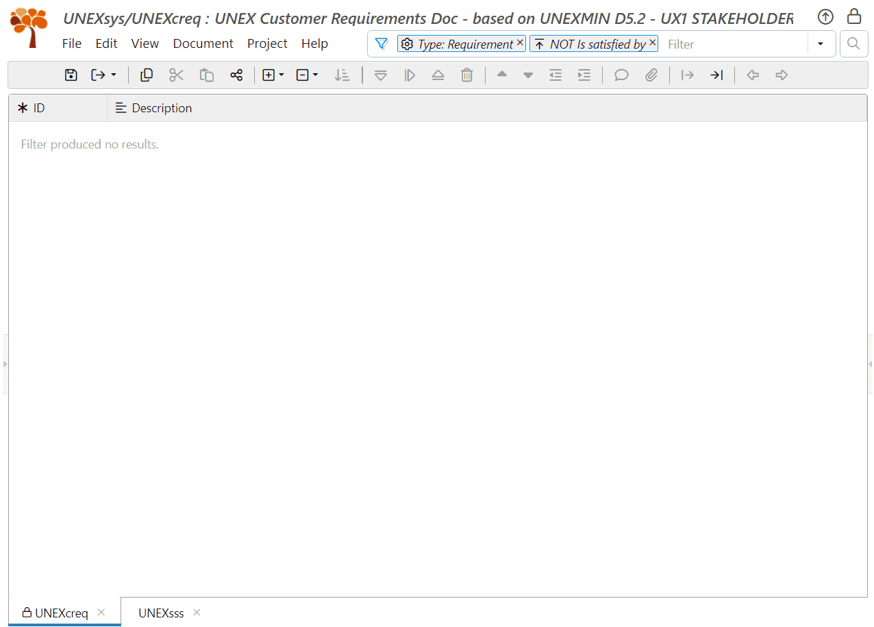 Filter stakeholder requirements which are not covered by system requirements in ReqView