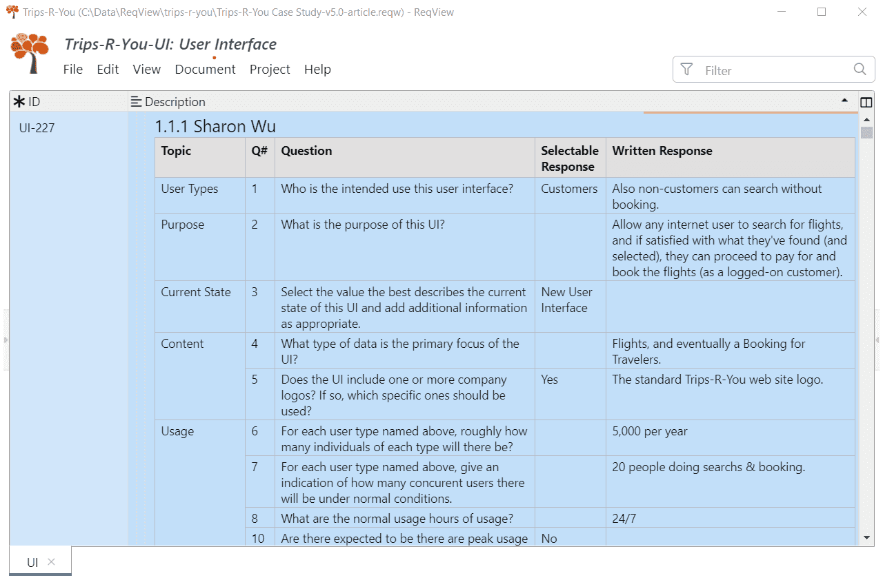 Questionnaire imported from Excel to ReqView as an embedded table Questionnaire imported from Excel to ReqView as an embedded table